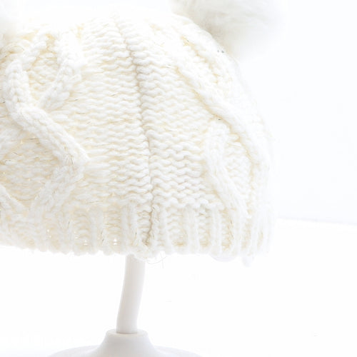 George Girls White Acrylic Bobble Hat One Size