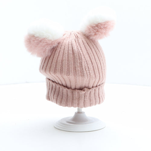 Preworn Girls Pink Viscose Bobble Hat One Size