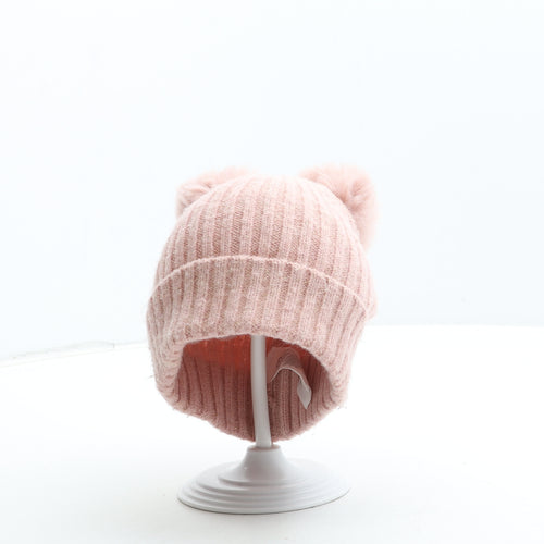 Primark Girls Pink Acrylic Bobble Hat Size S