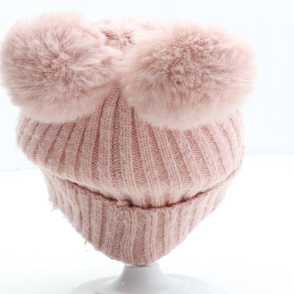 Primark Girls Pink Acrylic Bobble Hat Size S