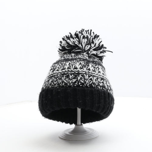 George Boys Black Fair Isle Acrylic Bobble Hat Size S