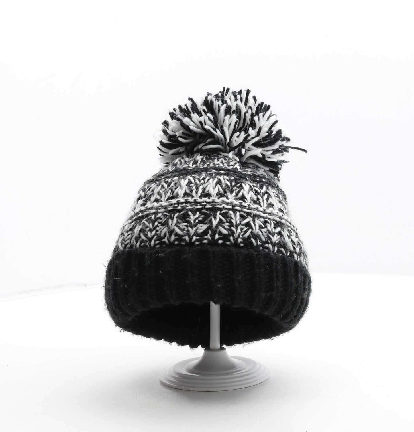 George Boys Black Fair Isle Acrylic Bobble Hat Size S