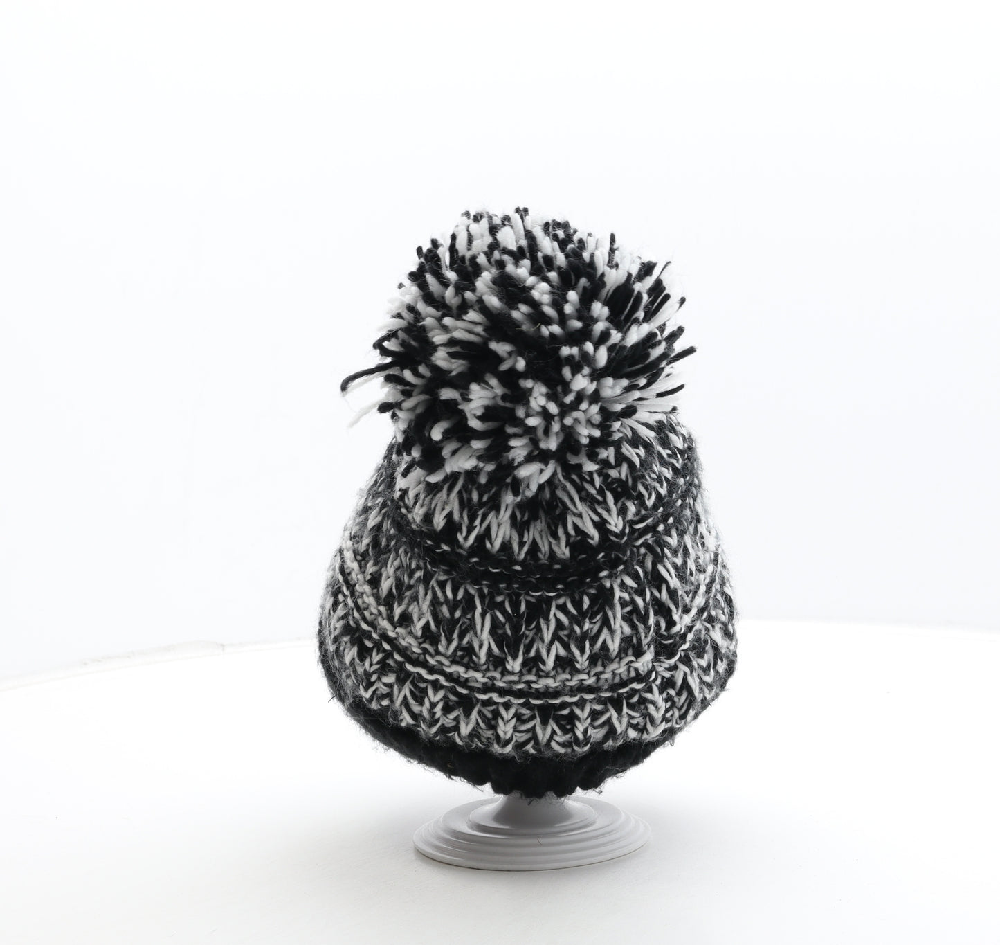 George Boys Black Fair Isle Acrylic Bobble Hat Size S