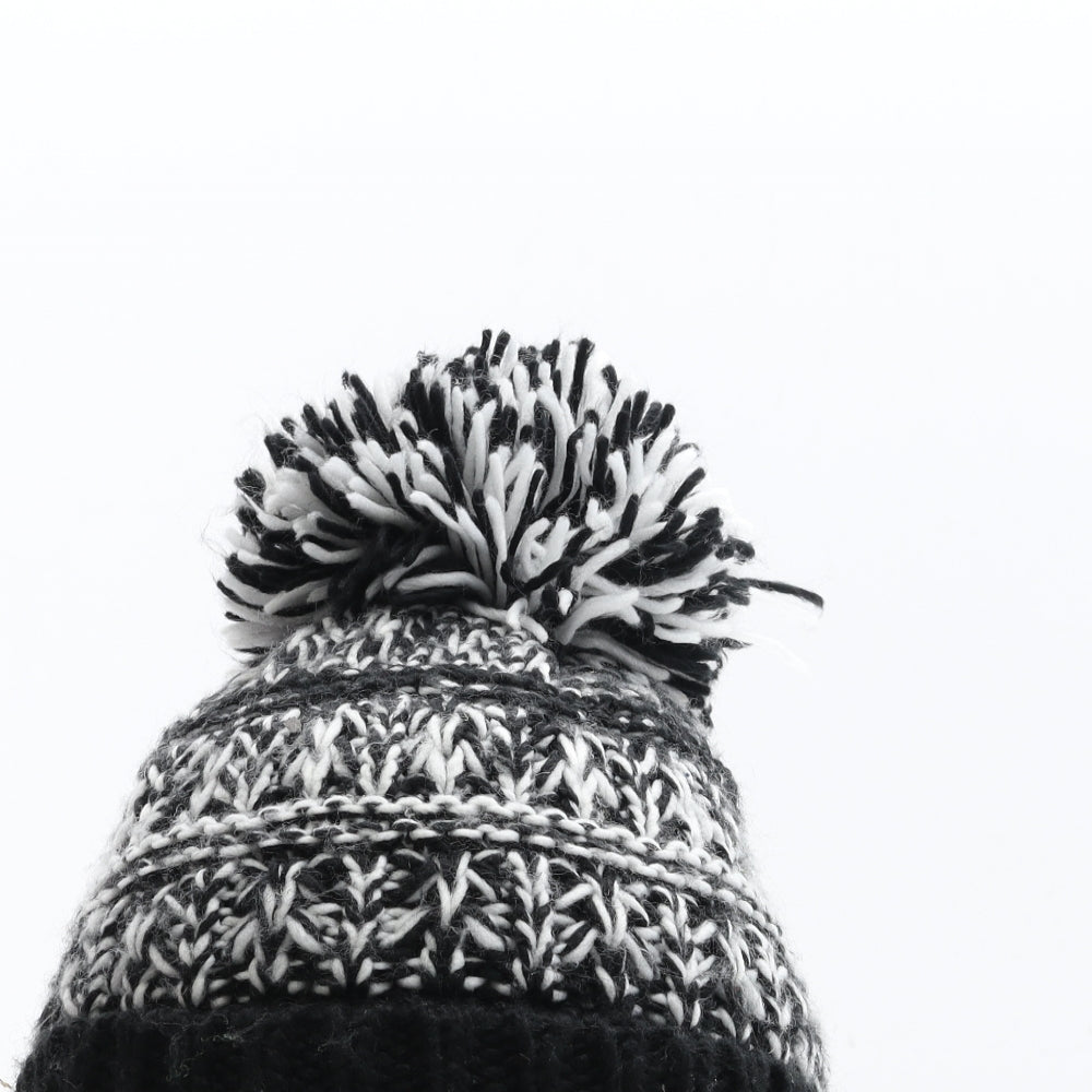 George Boys Black Fair Isle Acrylic Bobble Hat Size S