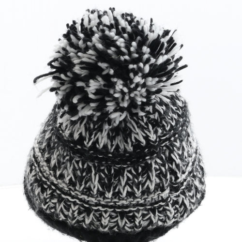 George Boys Black Fair Isle Acrylic Bobble Hat Size S