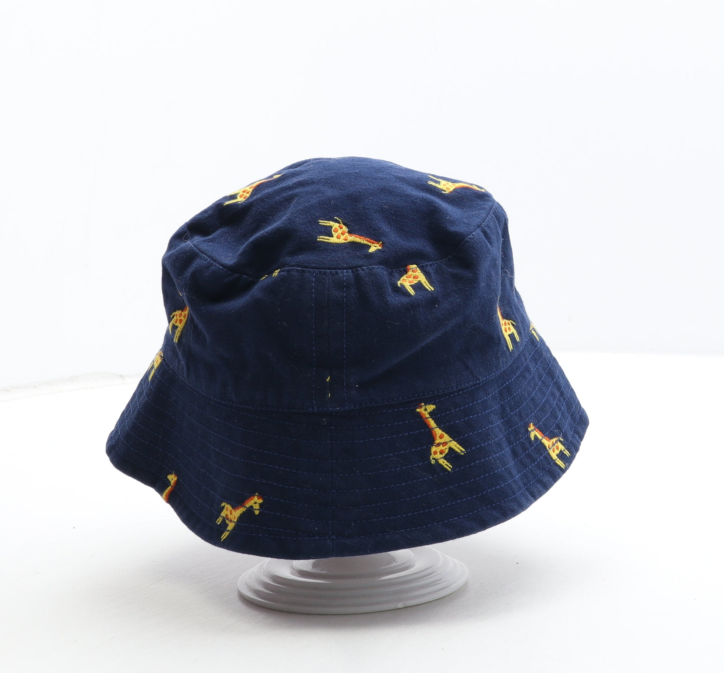 JoJo Maman Bébé Boys Blue Cotton Bucket Hat Size S - Giraffe Detail