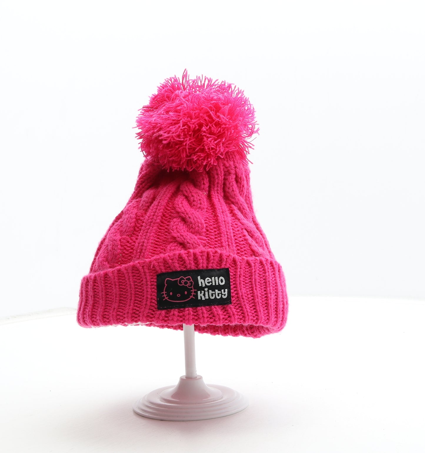Hello Kitty Girls Pink Acrylic Bobble Hat Size S