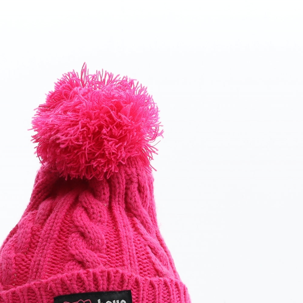 Hello Kitty Girls Pink Acrylic Bobble Hat Size S