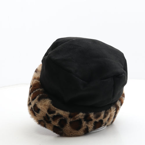 Preworn Womens Black Animal Print Polyester Beanie One Size - Leopard Print