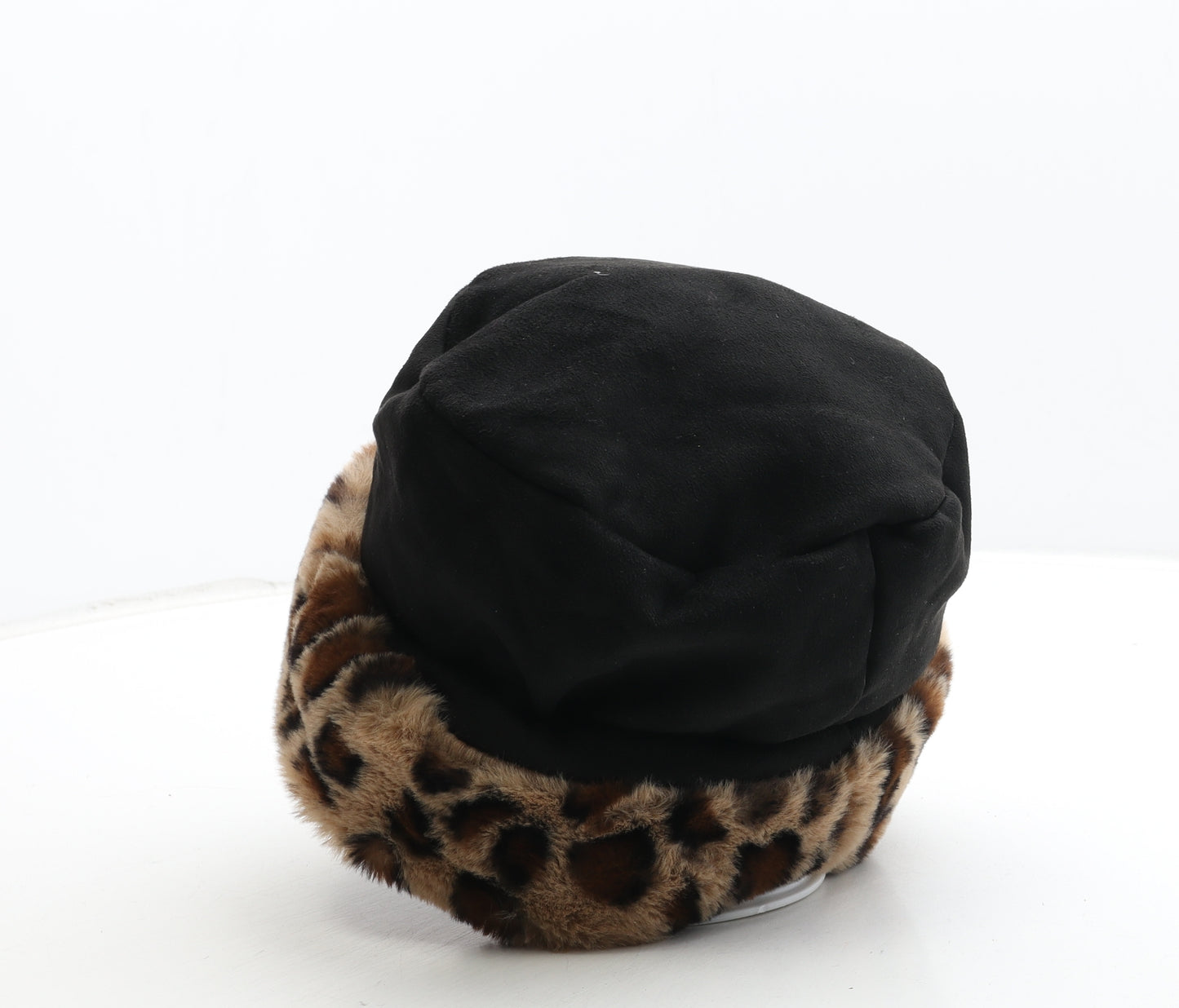 Preworn Womens Black Animal Print Polyester Beanie One Size - Leopard Print