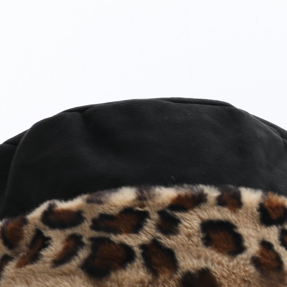Preworn Womens Black Animal Print Polyester Beanie One Size - Leopard Print