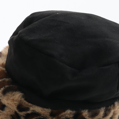 Preworn Womens Black Animal Print Polyester Beanie One Size - Leopard Print