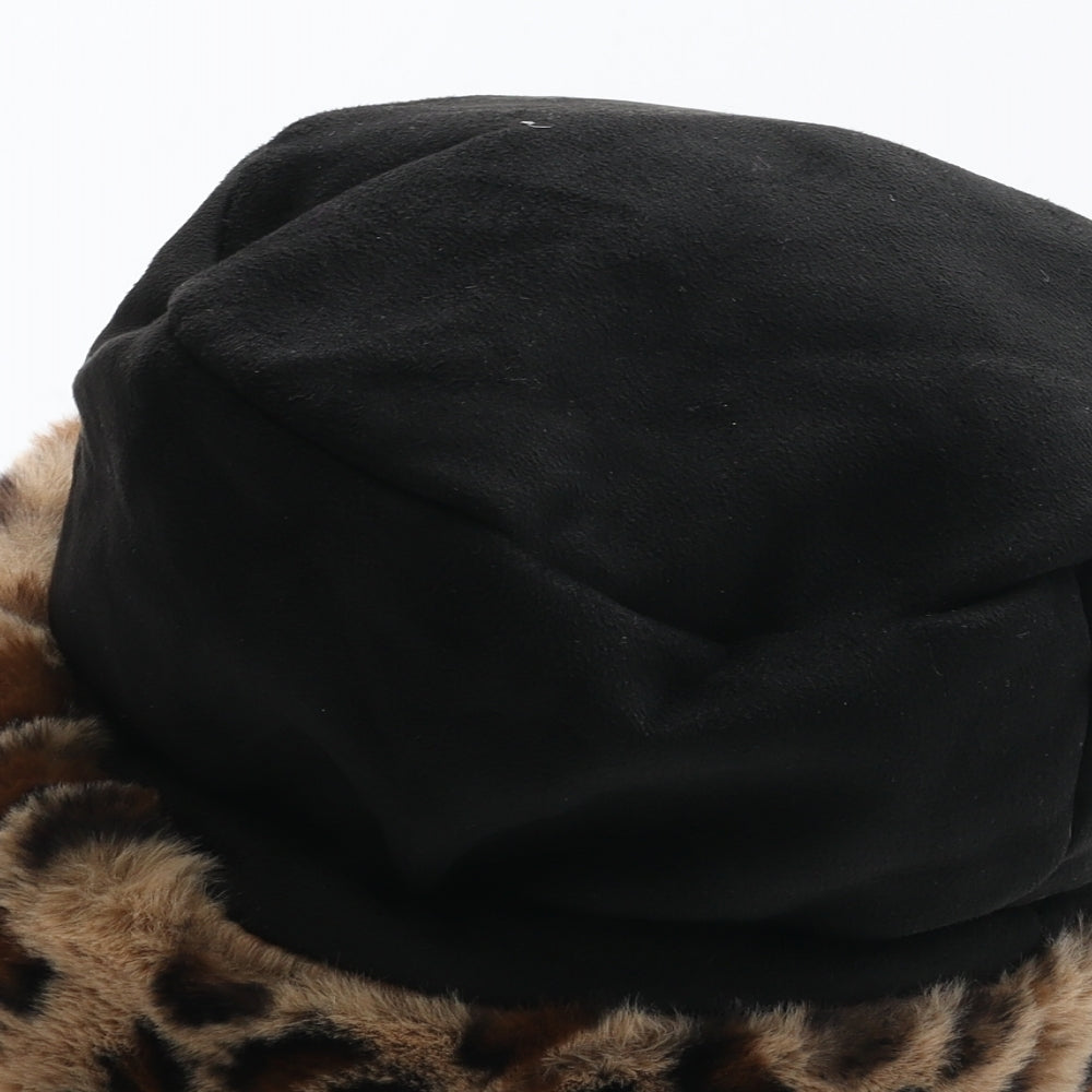 Preworn Womens Black Animal Print Polyester Beanie One Size - Leopard Print