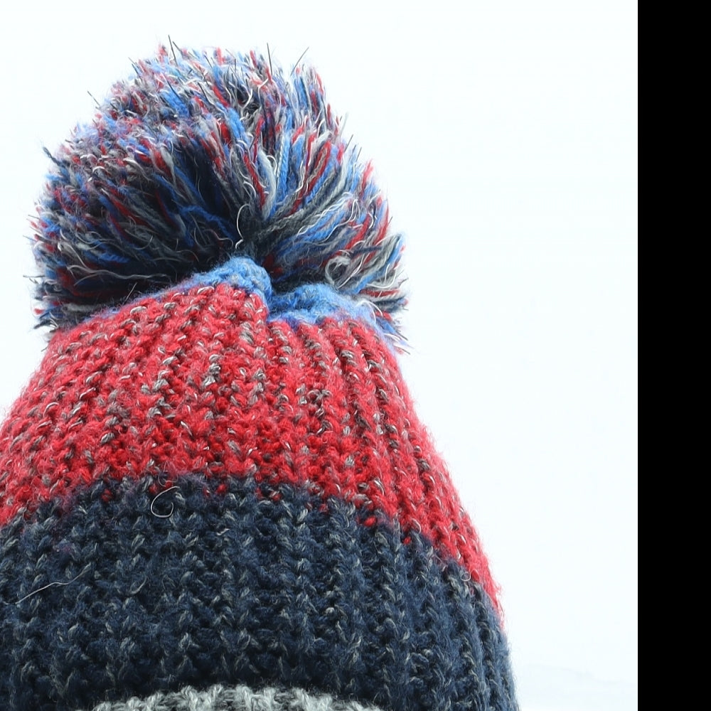 F&F Boys Red Striped Acrylic Bobble Hat One Size - Pom Pom