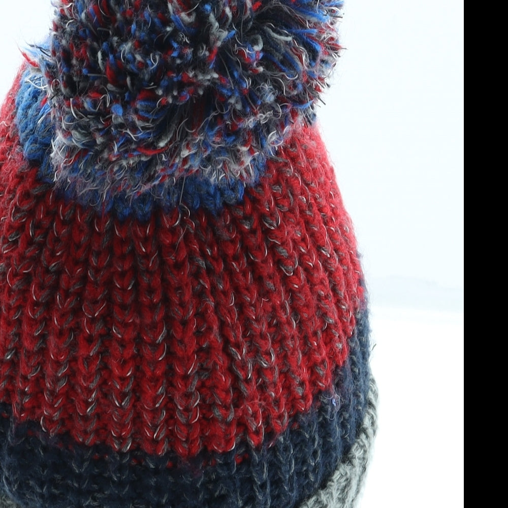 F&F Boys Red Striped Acrylic Bobble Hat One Size - Pom Pom