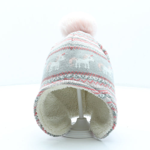 George Girls Grey Acrylic Bonnet One Size - Pom Pom