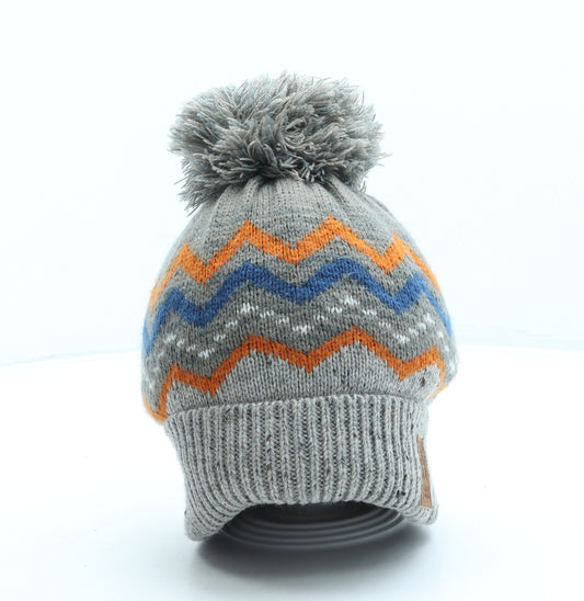 TU Boys Grey Geometric Acrylic Bobble Hat One Size - Pom Pom