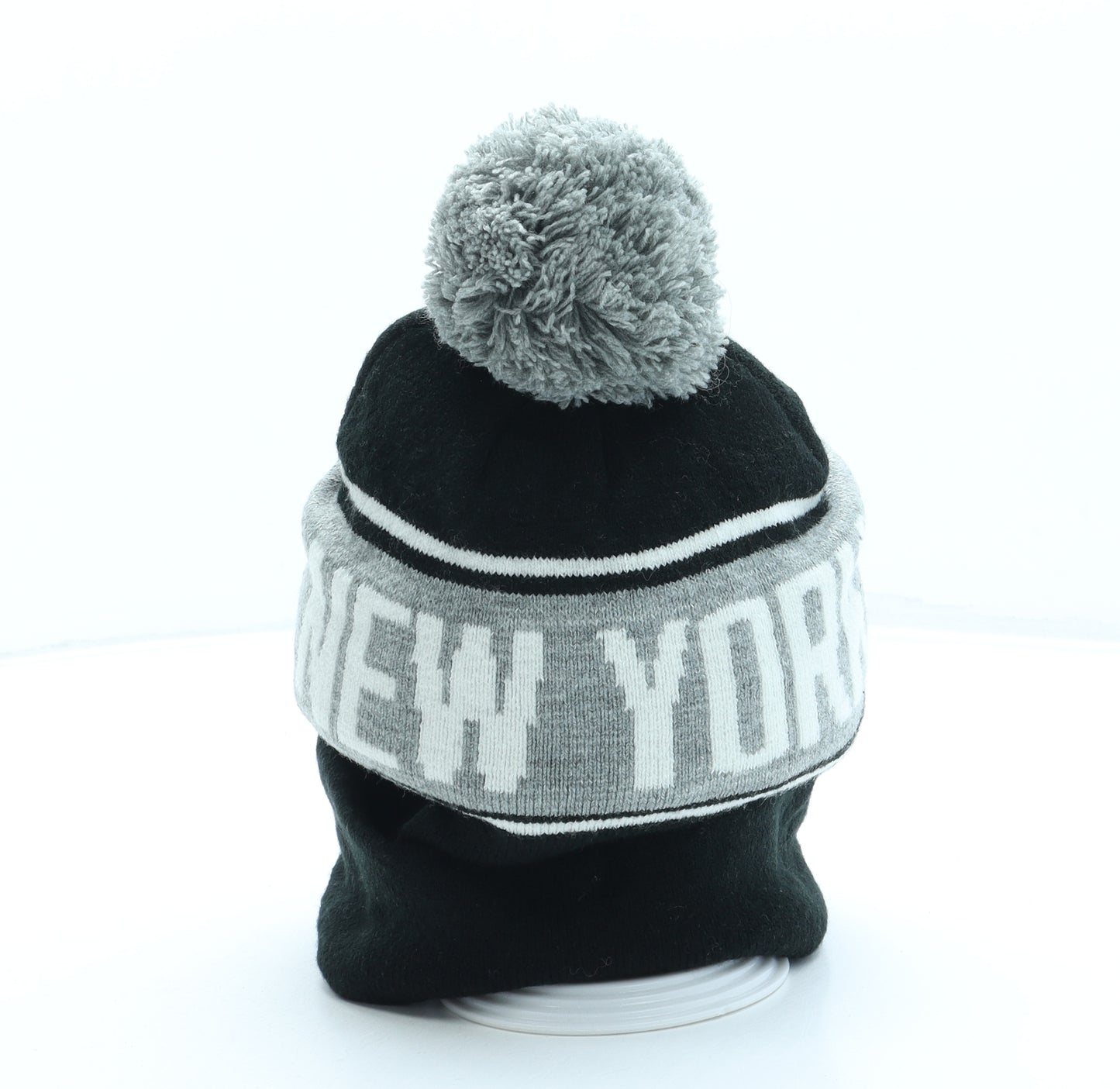 Primark Mens Black Acrylic Beanie One Size - Pom Pom