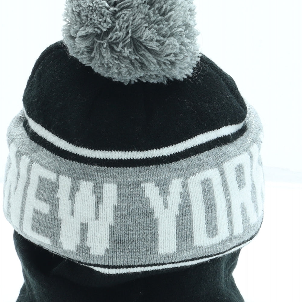 Primark Mens Black Acrylic Beanie One Size - Pom Pom
