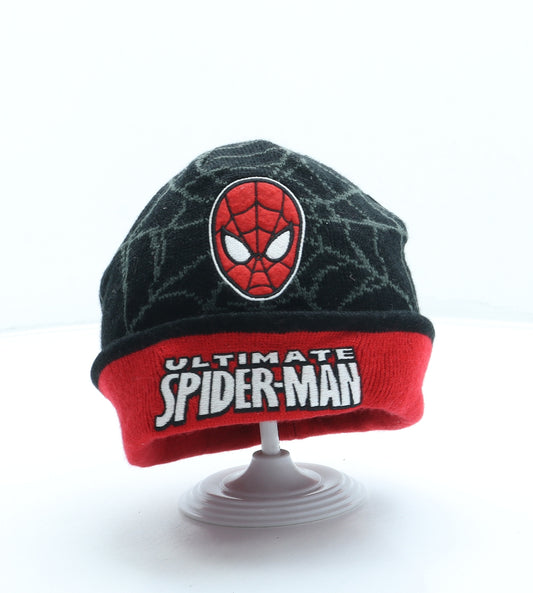 Spiderman Boys Black Geometric Acrylic Beanie One Size - Spiderman