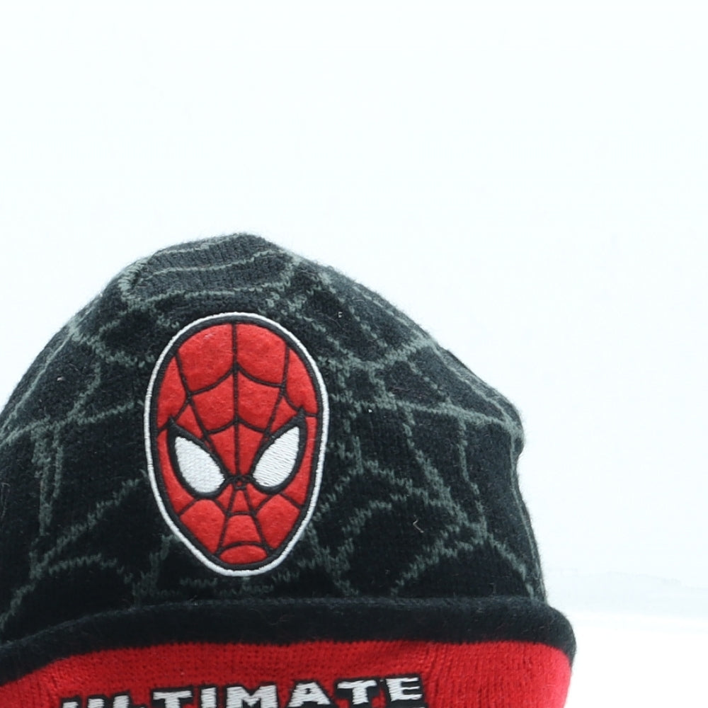 Spiderman Boys Black Geometric Acrylic Beanie One Size - Spiderman