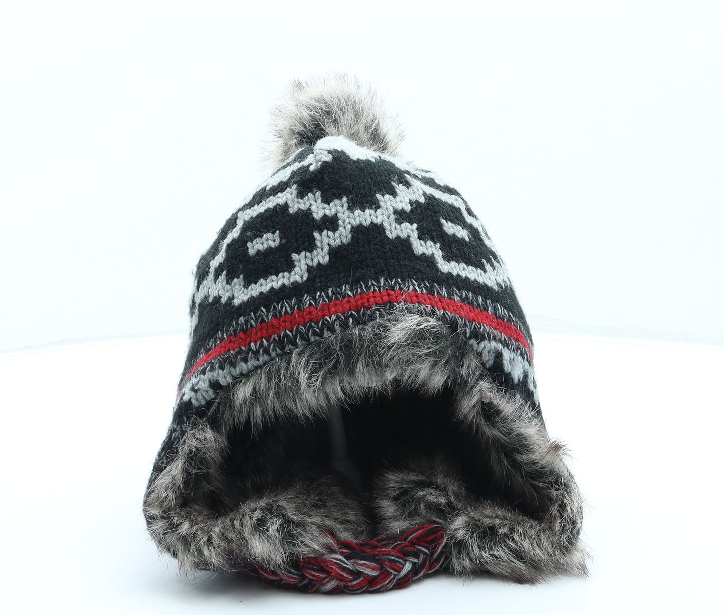 The Edge Mens Grey Geometric Acrylic Beanie One Size - Pom Pom