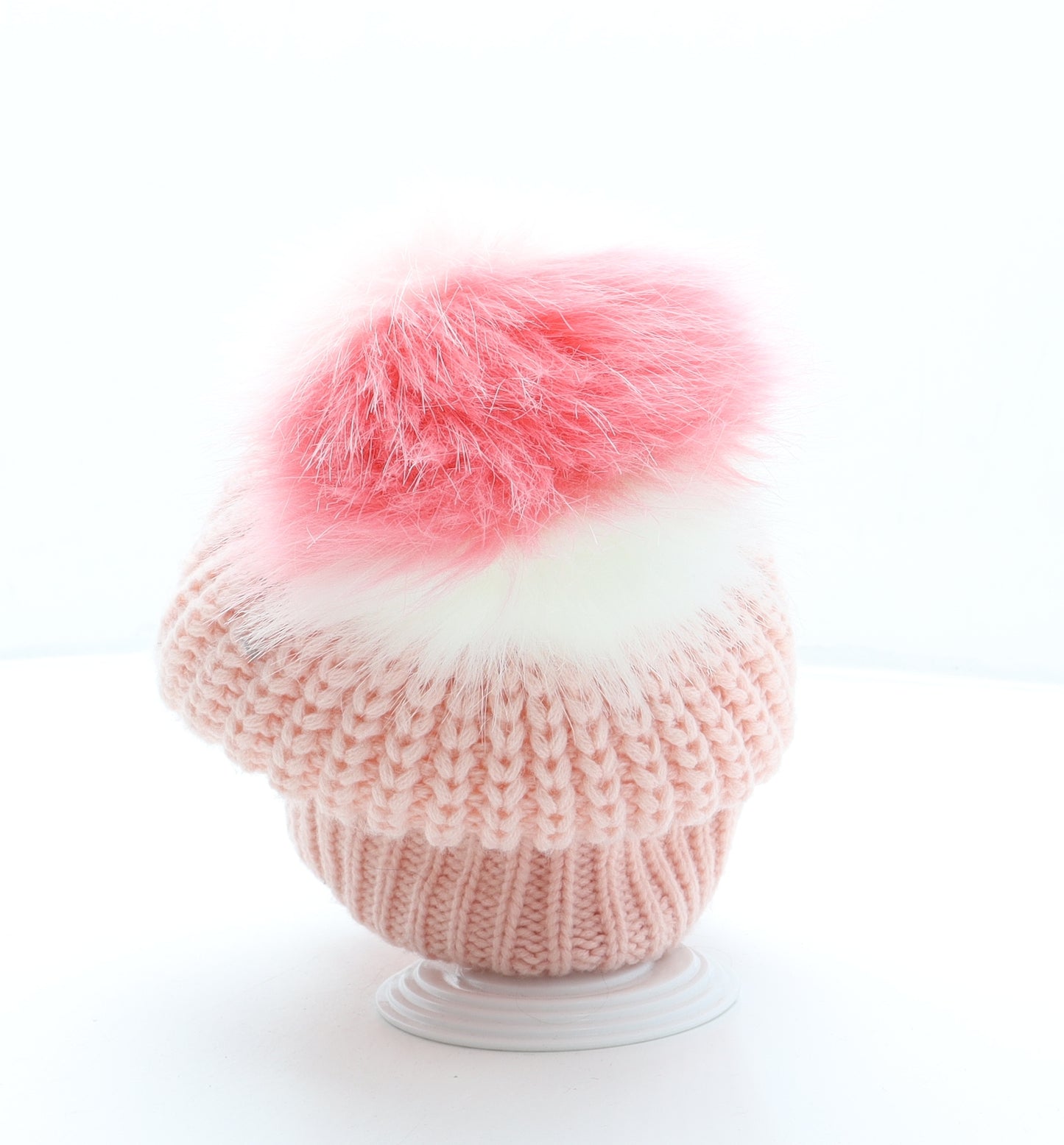 Primark Womens Pink Acrylic Bobble Hat One Size - Pom Pom
