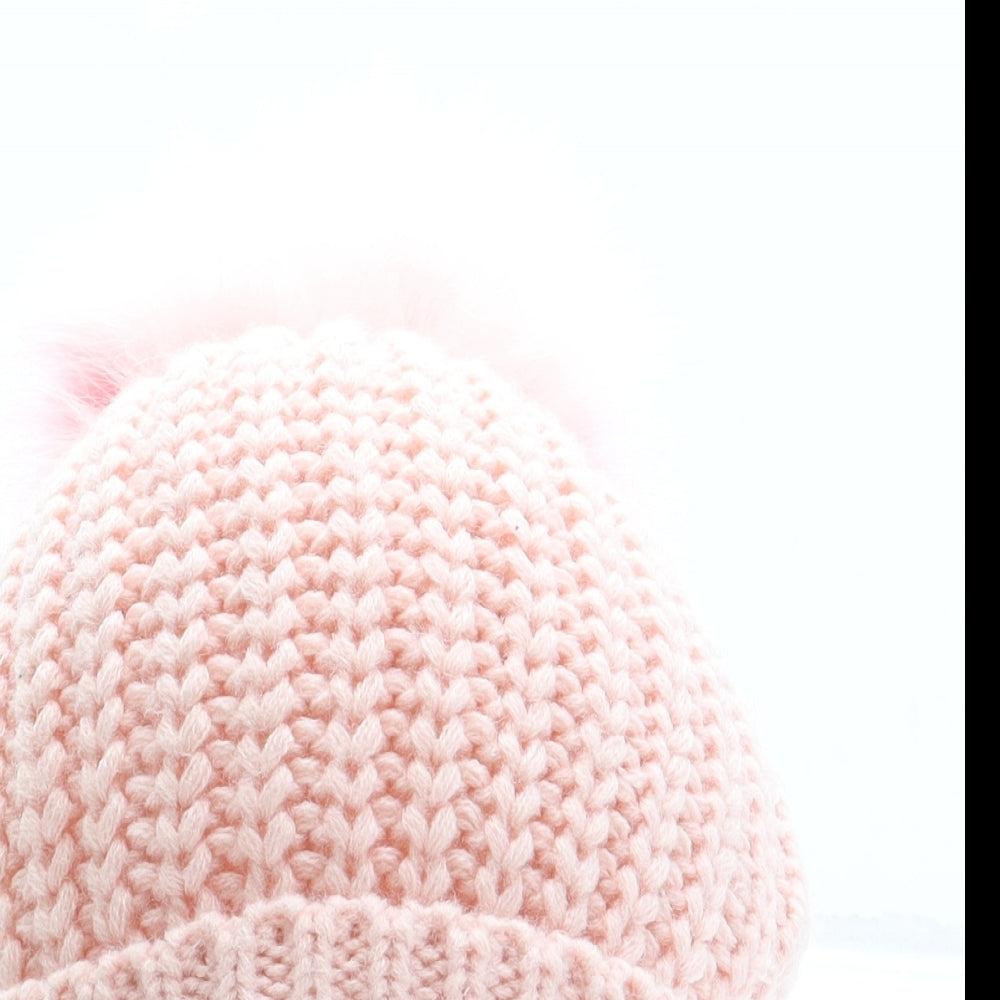 Primark Womens Pink Acrylic Bobble Hat One Size - Pom Pom