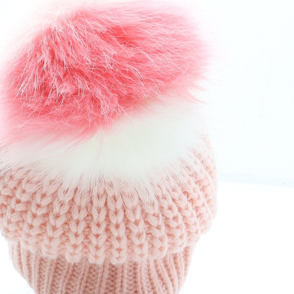 Primark Womens Pink Acrylic Bobble Hat One Size - Pom Pom