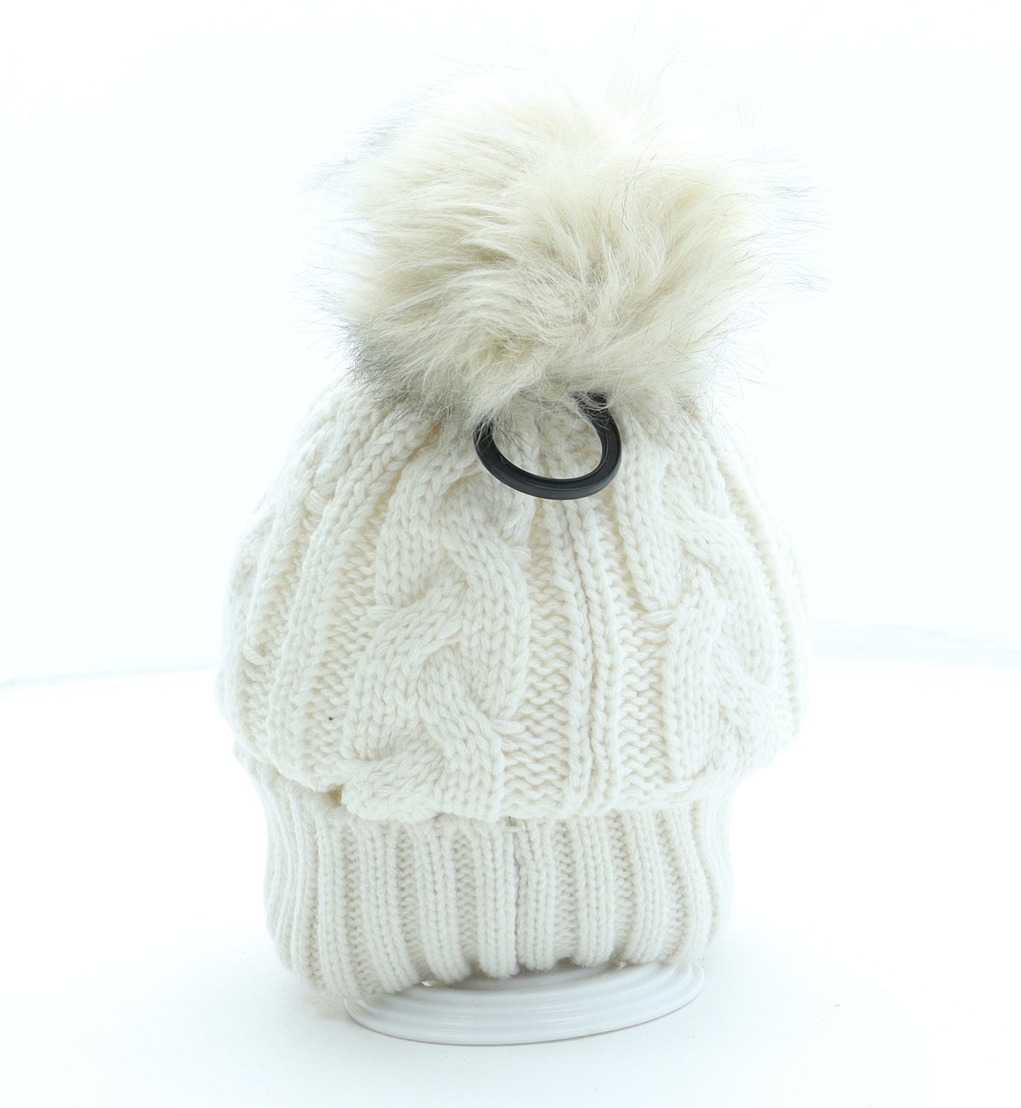 Love Winter Womens Ivory Acrylic Bobble Hat One Size - Pom Pom