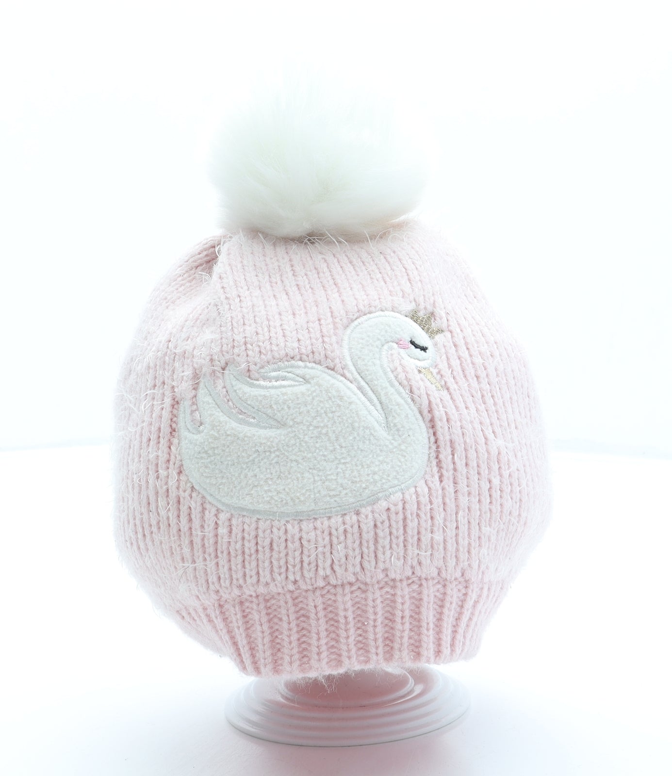 George Girls Pink Acrylic Bobble Hat One Size - Swan