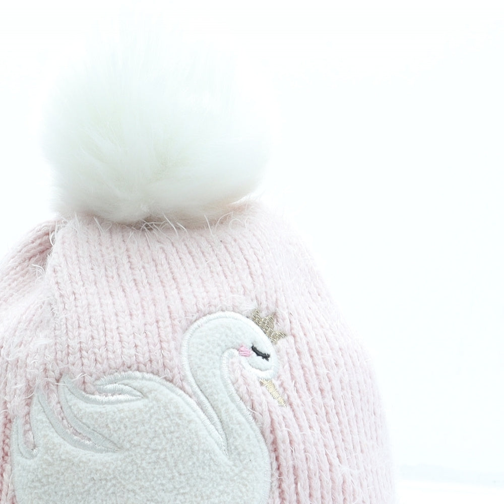 George Girls Pink Acrylic Bobble Hat One Size - Swan