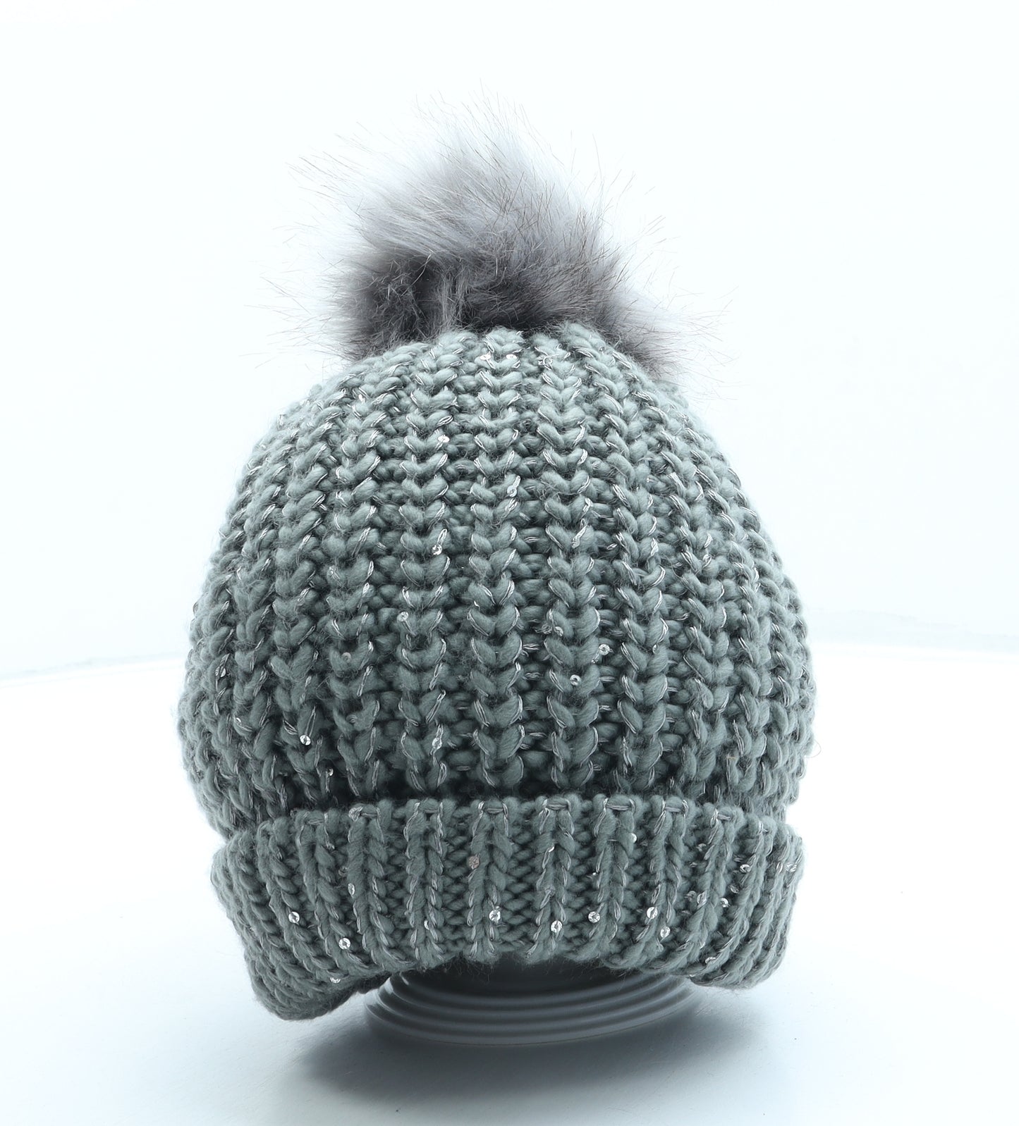 SheIn Womens Grey Acrylic Bobble Hat One Size - Pom Pom