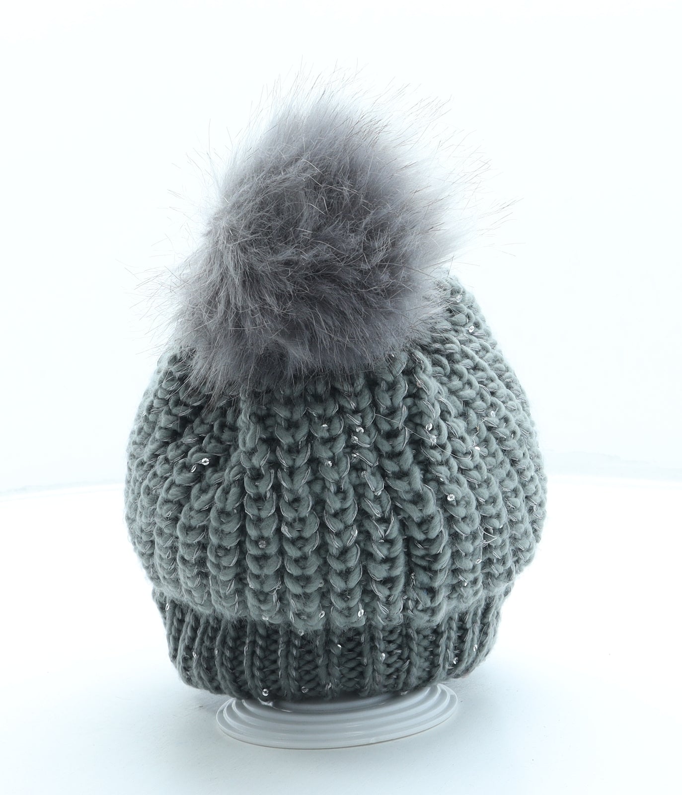 SheIn Womens Grey Acrylic Bobble Hat One Size - Pom Pom