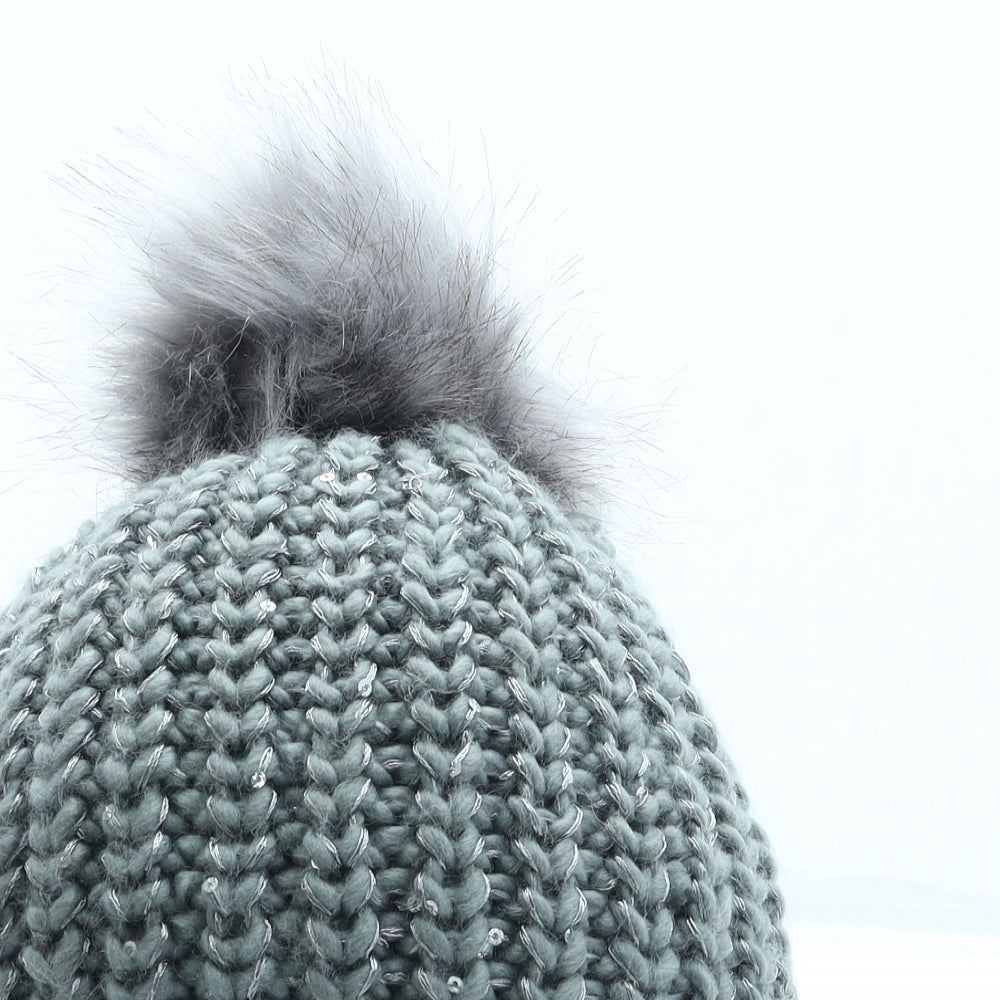SheIn Womens Grey Acrylic Bobble Hat One Size - Pom Pom