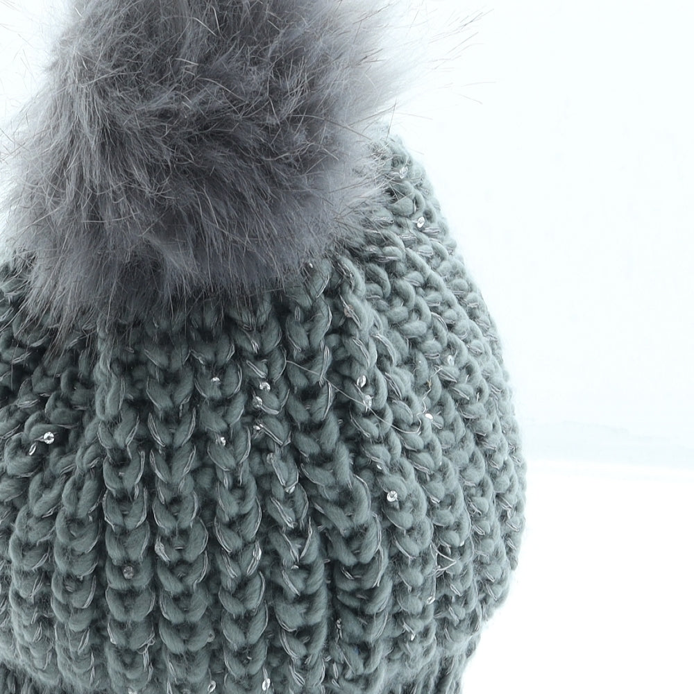 SheIn Womens Grey Acrylic Bobble Hat One Size - Pom Pom