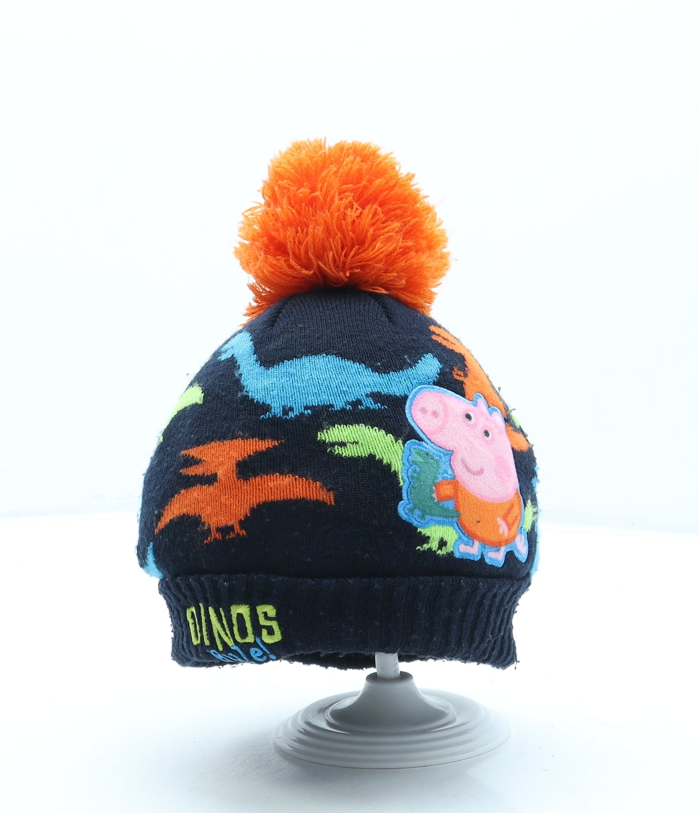 George Boys Blue Geometric Acrylic Bobble Hat One Size - Peppa Pig