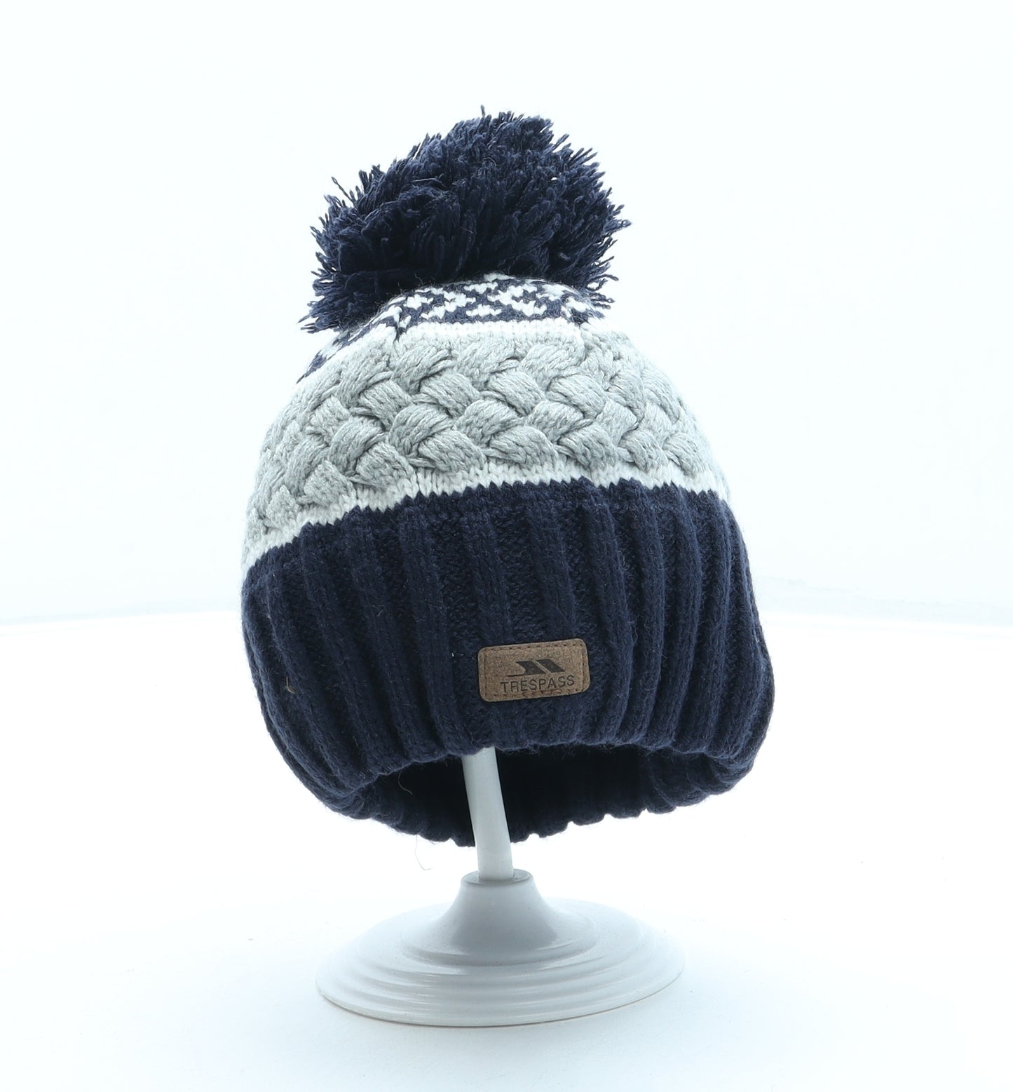 Trespass Boys Blue Fair Isle Acrylic Bobble Hat One Size - Pom Pom