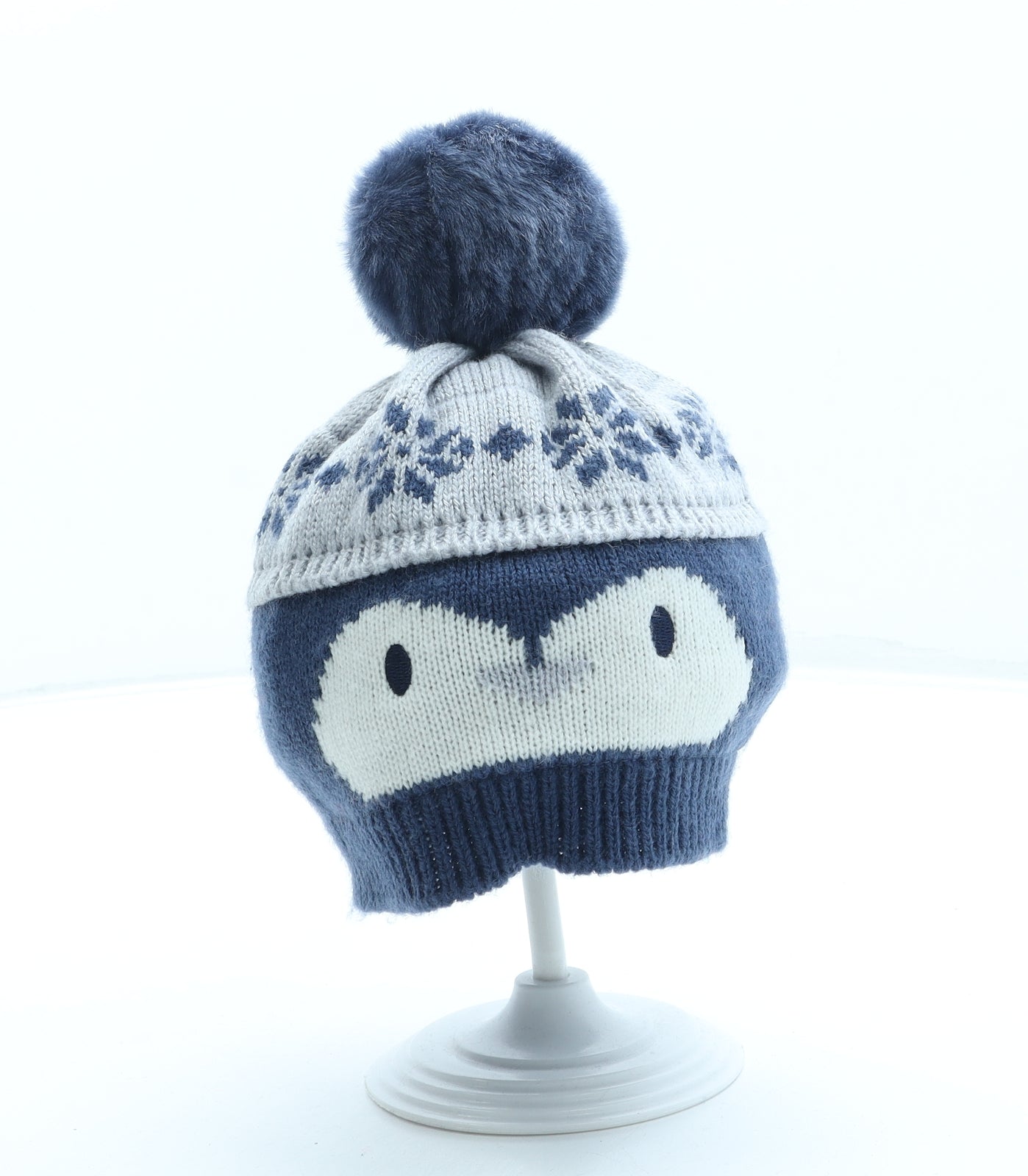 George Boys Blue Acrylic Bobble Hat One Size - Penguin