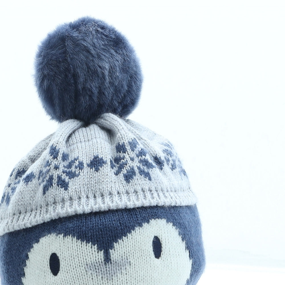 George Boys Blue Acrylic Bobble Hat One Size - Penguin