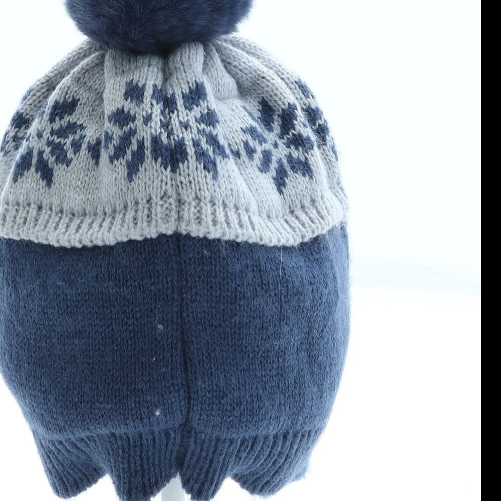 George Boys Blue Acrylic Bobble Hat One Size - Penguin