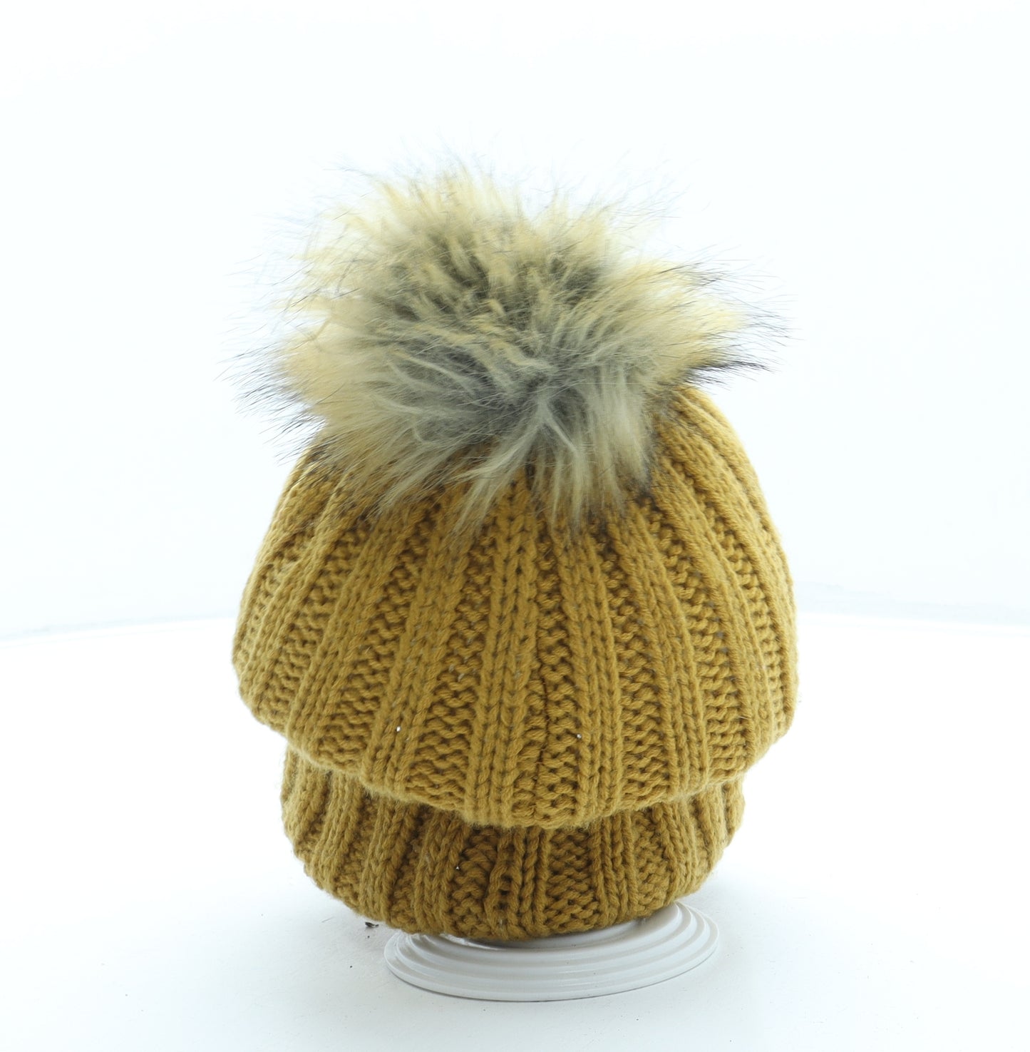 Atmosphere Womens Yellow Acrylic Bobble Hat One Size - Pom Pom