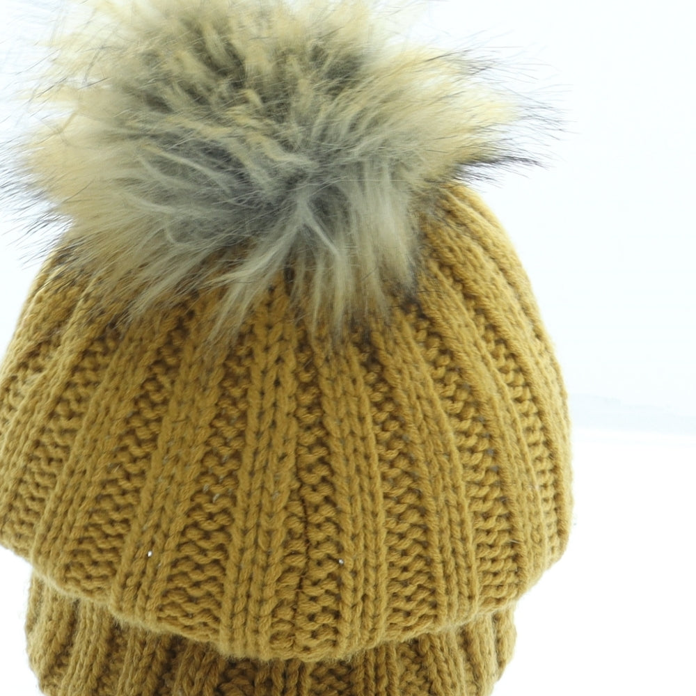 Atmosphere Womens Yellow Acrylic Bobble Hat One Size - Pom Pom