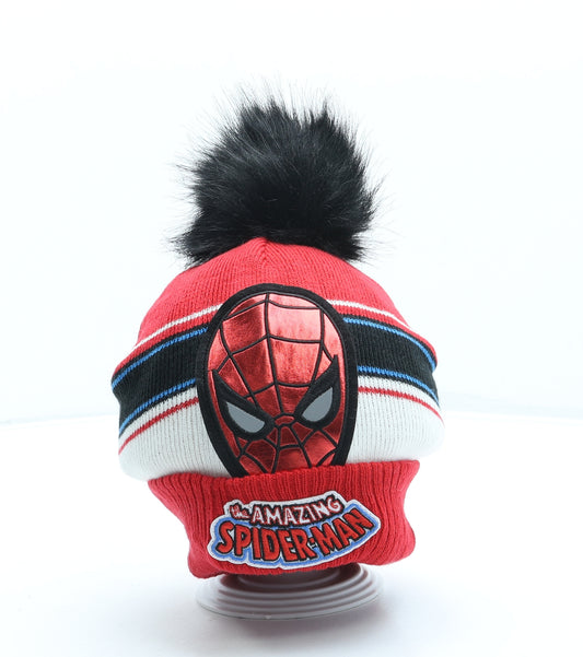 TU Boys Red Striped Acrylic Bobble Hat One Size - Spiderman