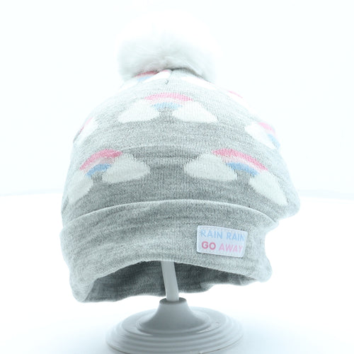 Primark Girls Grey Geometric Acrylic Bobble Hat One Size - Rainbow