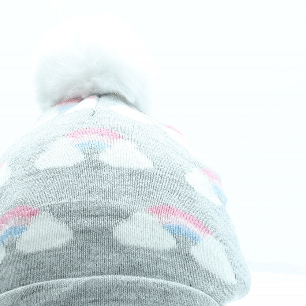 Primark Girls Grey Geometric Acrylic Bobble Hat One Size - Rainbow