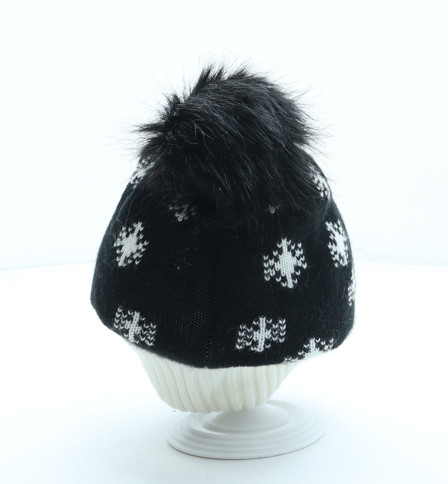 Primark Womens Black Geometric Acrylic Bobble Hat One Size - Christmas