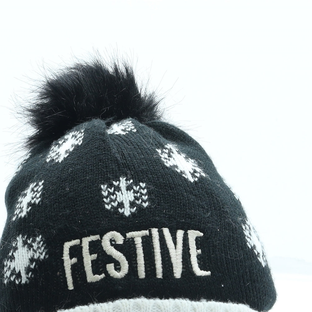 Primark Womens Black Geometric Acrylic Bobble Hat One Size - Christmas