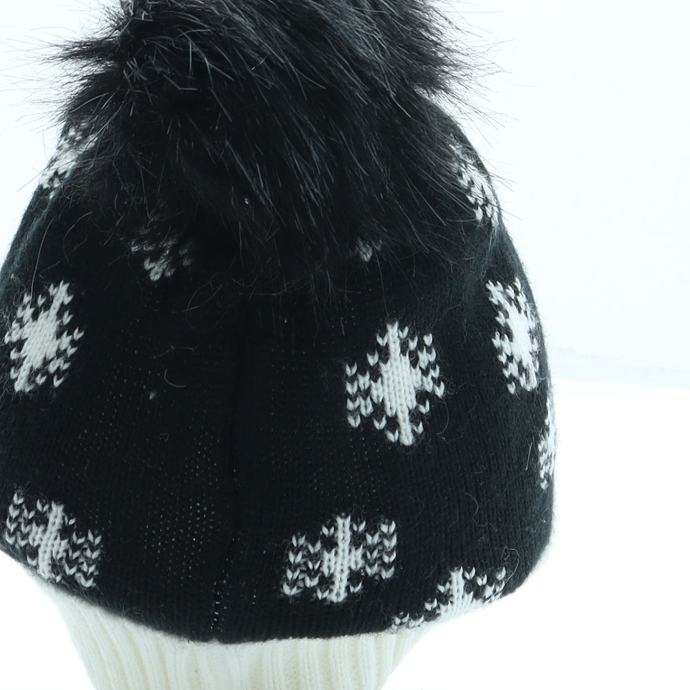 Primark Womens Black Geometric Acrylic Bobble Hat One Size - Christmas