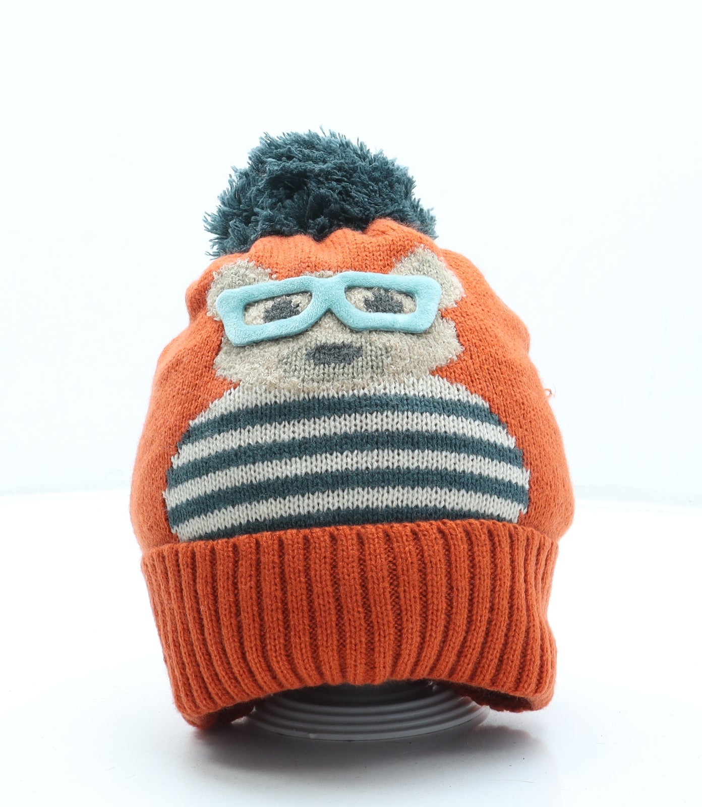 Powder Boys Orange Acrylic Bobble Hat One Size - Bear